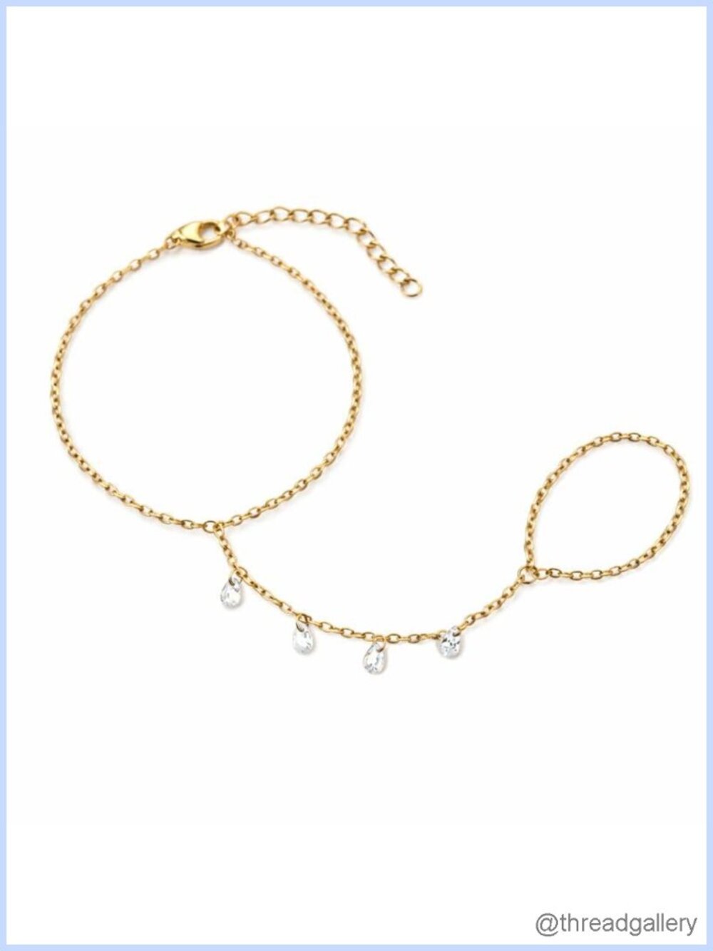 14k Gold Plated Stainless Steel Waterproof Hand Chain Adjustable Bracelet Ring